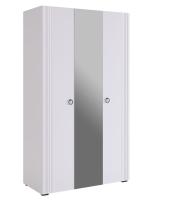 Ева Шкаф 3 дв Фасады 2 гл + 1зеркало/105.02/Белое дерево/Белый матовый