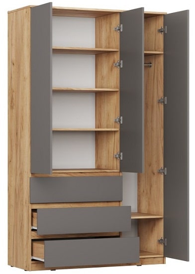 Сити Шкаф ШР-3 с ящиками Серый Графит/Дуб Крафт Золотой