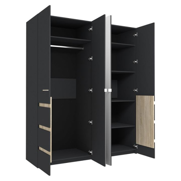 Анона 8 Шкаф д/одежды и белья 4 дв. Антрацит/Дуб Сонома