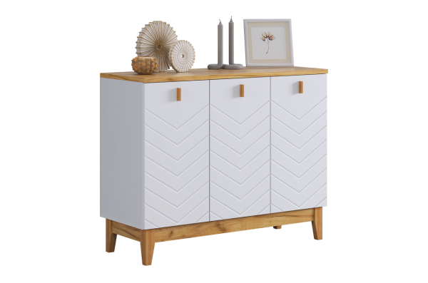 Комод 3 Хюгге белое дерево/дуб крафт золотой/белый матовый