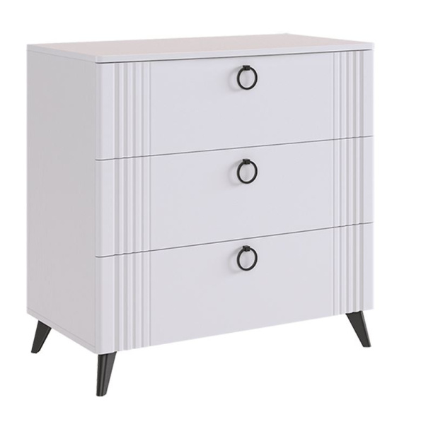 Ева Комод 3ящ/Белое дерево/Белый матовый