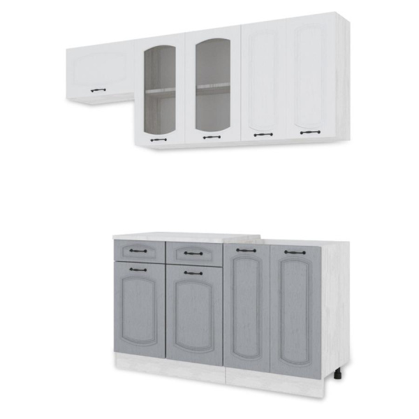 Кухня РАВЕННА Анкор светлый/Дуб светл/Дуб дымчат (Столешница Альберика+сушка+планка) 