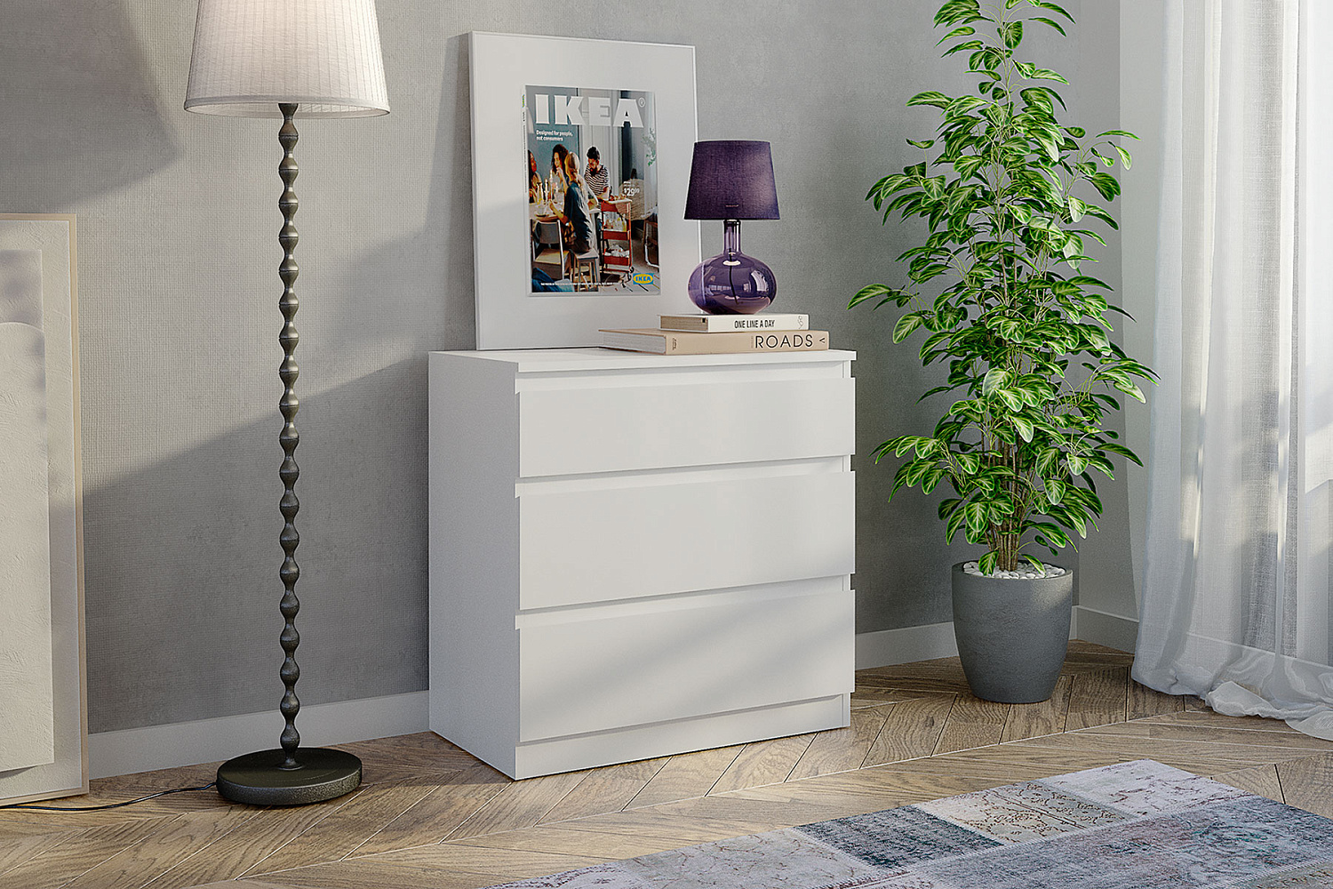 Комод Морвик 465.02 3 ящика Белый