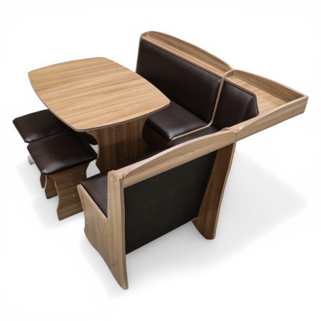 Обеденная группа, Ясень шимо темный (скамья, стол, табурет), Кож.зам. Sicilia BROWN